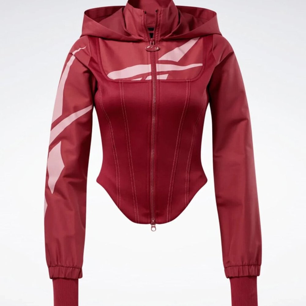 Women's Red Zip-Up Hooded Top - Brand Not Visible